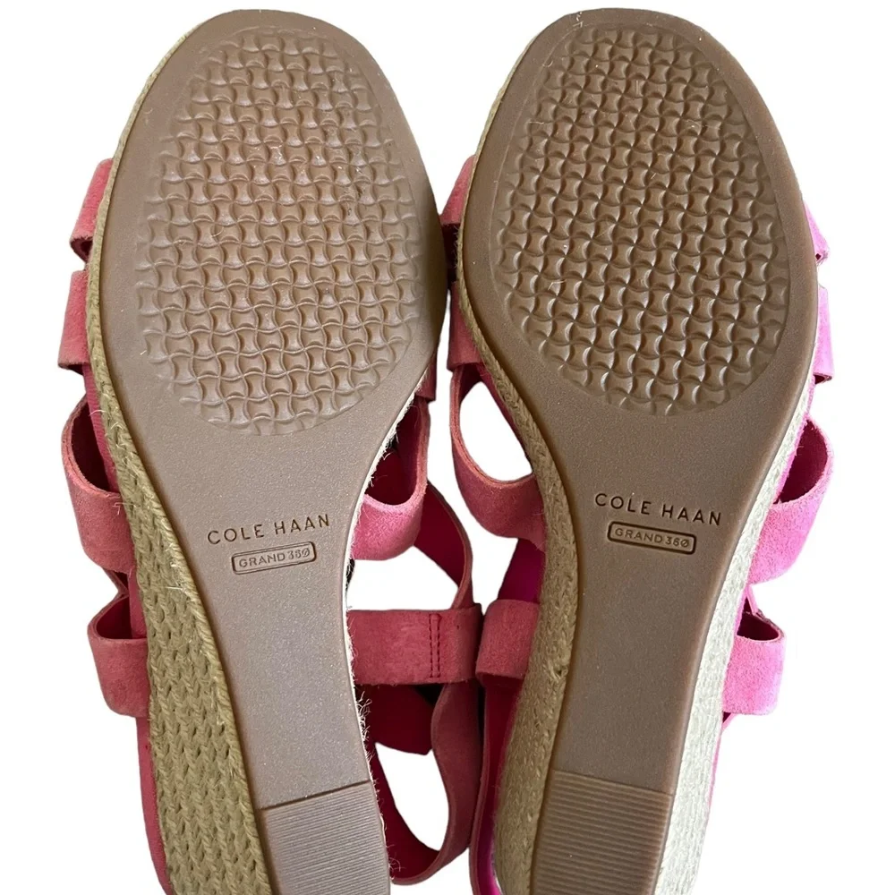 Cole Haan Womens Size 7.5B Pink W25389 Platform Rope Wedge Heels New With Scuffs